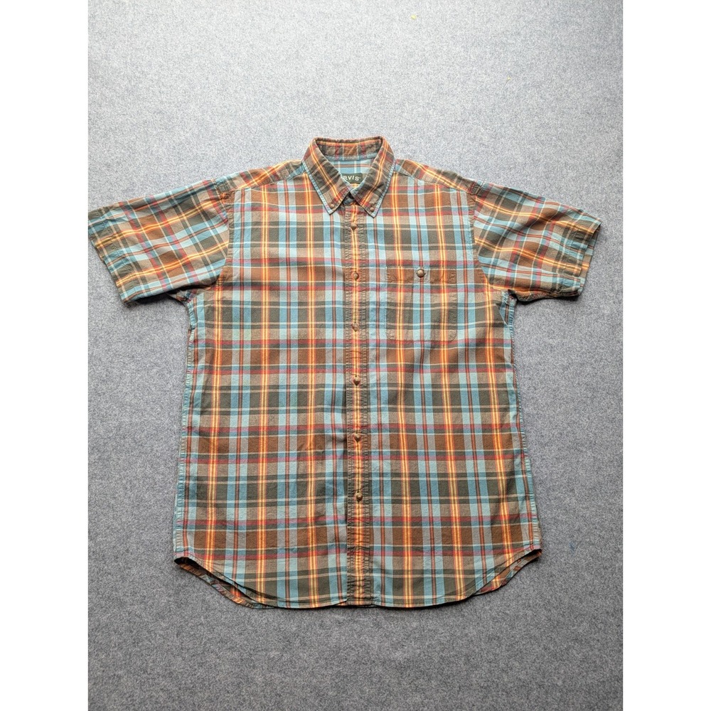 Orvis Men's Shirt Large Multicolored Cotton Plaid Button Down Short Sleeve